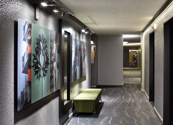 Hallway art at 1200 Lakeshore, Oakland, California
