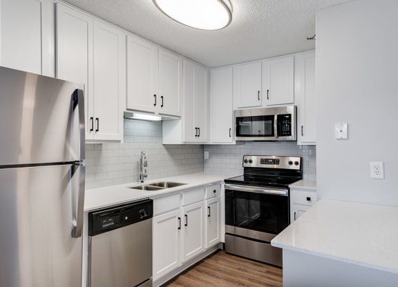 Kitchen with White Cabinetry and Stainless Steel Appliances