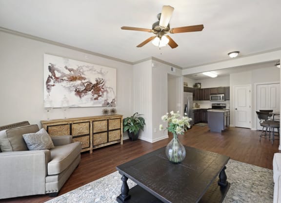 Spacious Living Area with Ceiling Fan