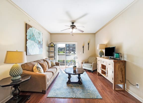 Spacious Living Area with Hardwood-Style Flooring