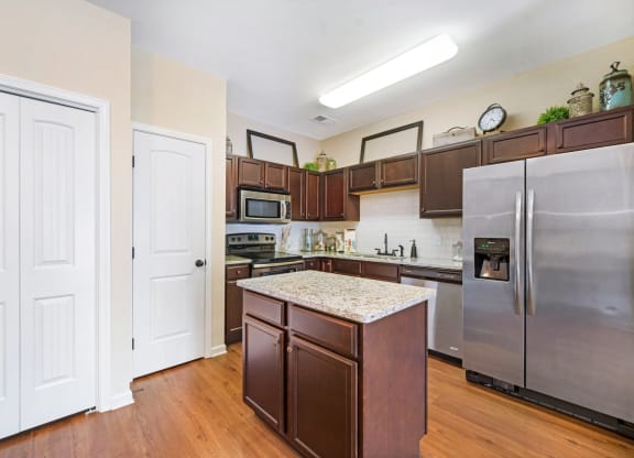 Kitchen with Granite Countertops and Stainless Steel Appliances