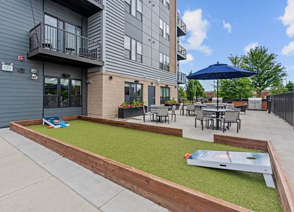 Bocce Court on the patio area with outdoor seating