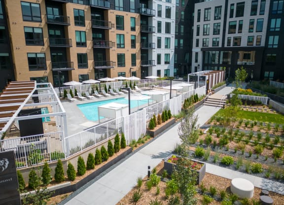Aerial View of Pool and Courtyard