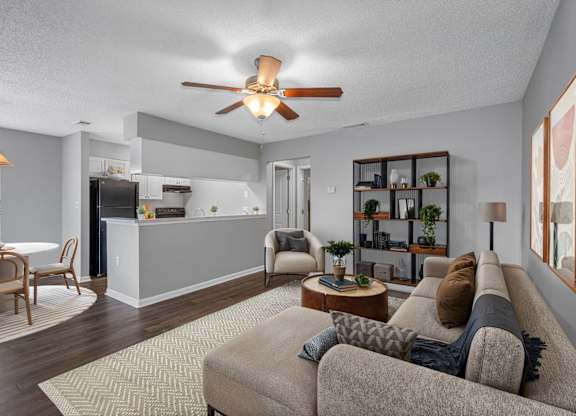 Spacious Living Area with Ceiling Fan