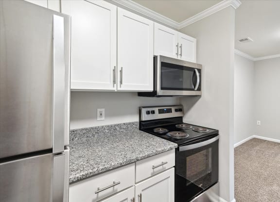 Kitchen with White Cabinetry and Stainless Steel Appliances