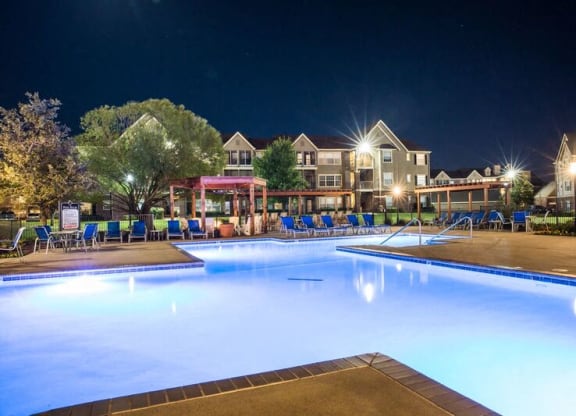 Pool Glowing at Night