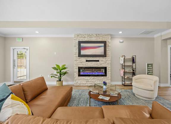 Clubhouse lounge area with fireplace