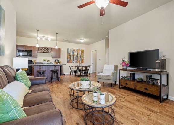 Spacious Living Area With Wood-Style Flooring
