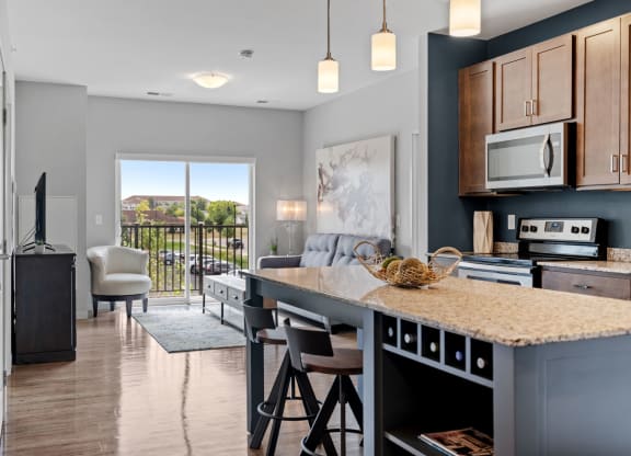 Kitchen Island with Overhead Lighting