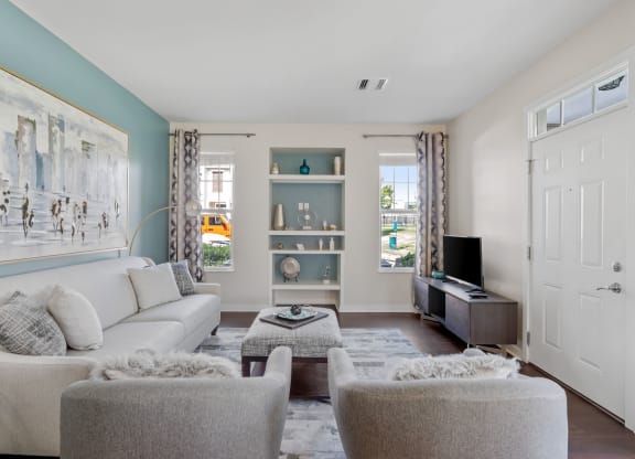 Living Room with Built-In Shelving