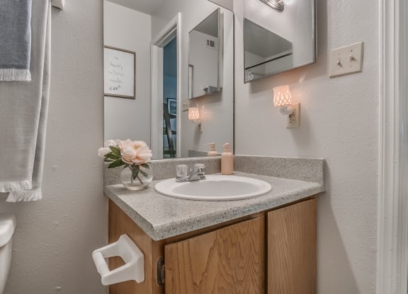 Bathroom Vanity With Mirror & Overhead Lights