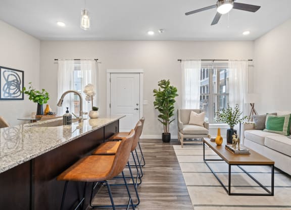 Spacious Living Area with Ceiling Fan