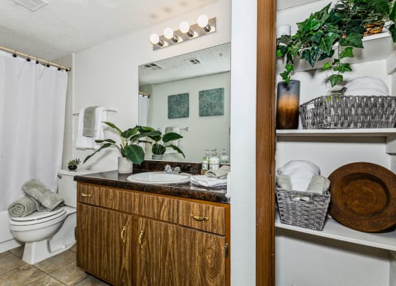 Bathroom with Wood cabinetry