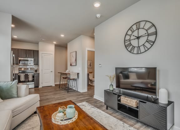 Spacious Living Area With Wood-Style Flooring