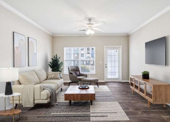 Spacious Living Area with Ceiling Fan