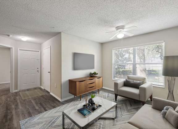 Spacious Living Area With Wood-Style Flooring