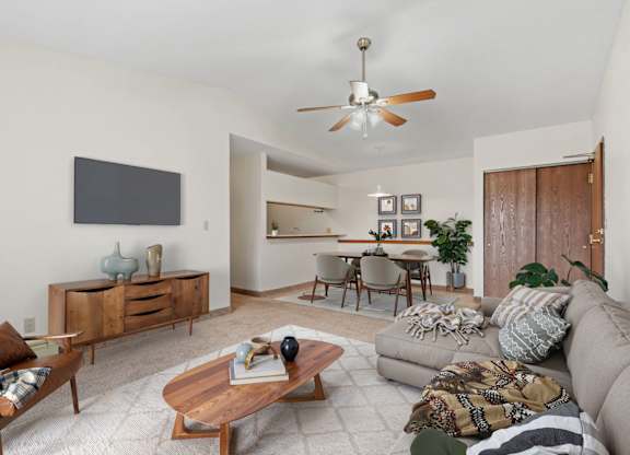 Spacious Living Area with Ceiling Fan