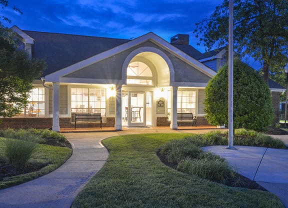 Clubhouse Entrance at Dusk