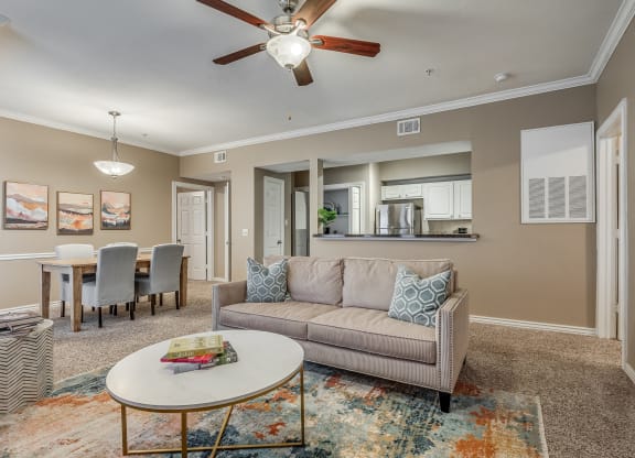 Spacious Living Area with Ceiling Fan