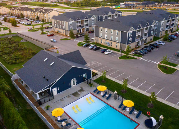 Aerial View Of The Meadowridge Clubhouse & Apartment Homes