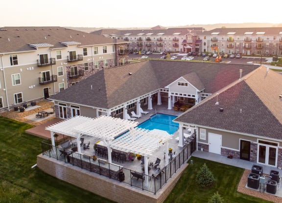 Aerial View of the Outdoor Pool and Sundeck