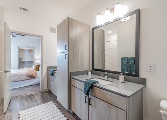 Spacious Bathroom With Built-In Cabinetry