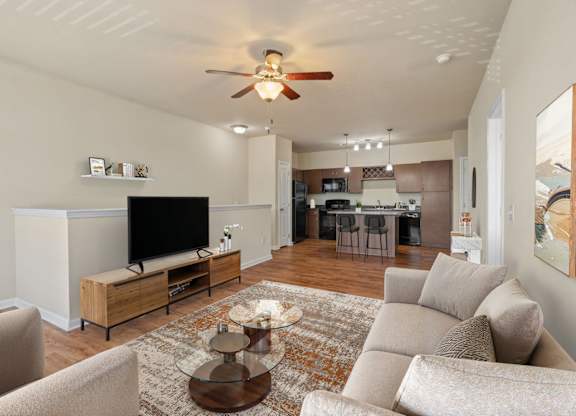 Spacious Living Area With Wood-Style Flooring