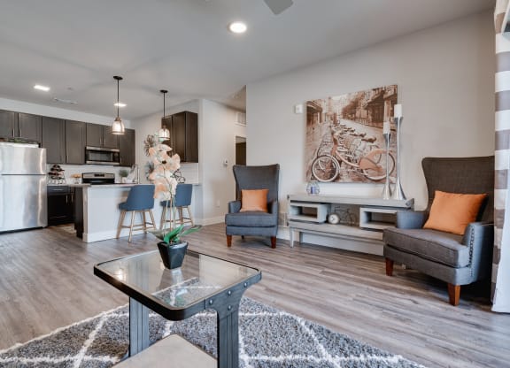 Open-Concept Living Room With Wood-Style Flooring