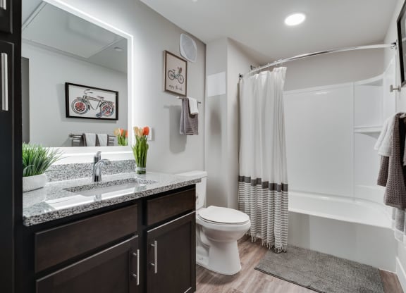 Spacious Bathroom With Wood-Style Flooring