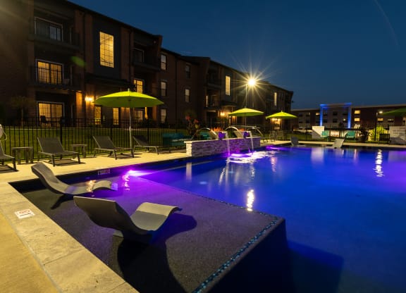 Spacious Pool Sundeck At Night