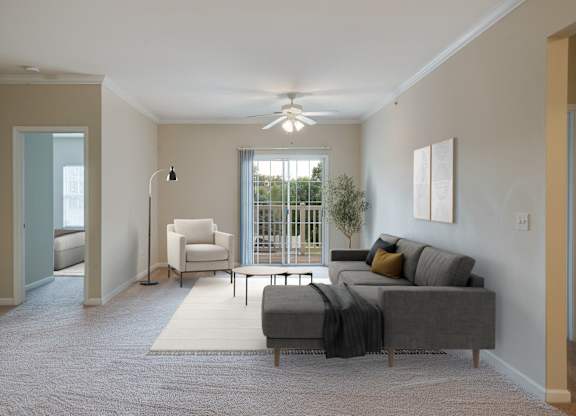 Spacious Living Area with Carpet