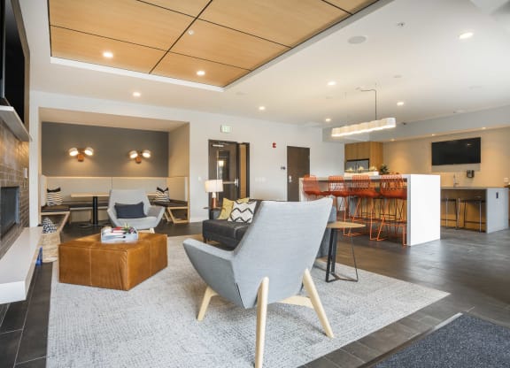 Kitchen & Lounge Area With Fireplace