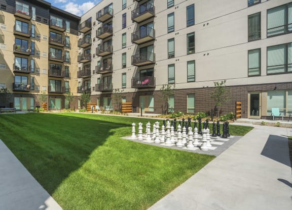 Outdoor Courtyard With Giant Chessboard