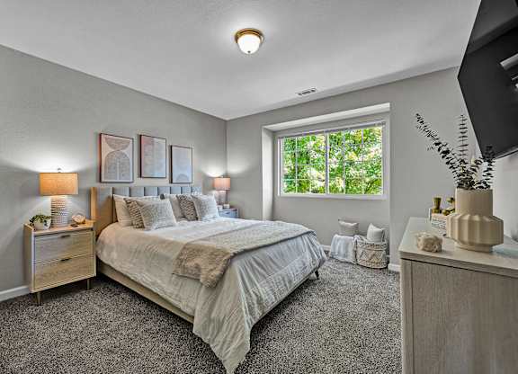 Large Bedroom with Overhead Lighting