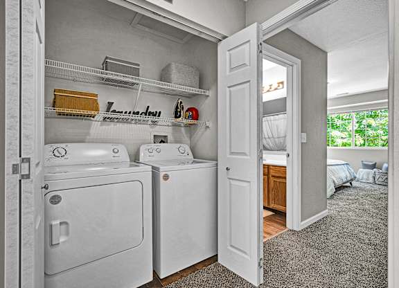 Washer and Dryer with Built In Shelving