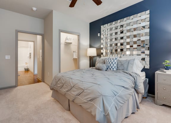 Carpeted Bedroom With Walk-In Closet & Attached Bathroom