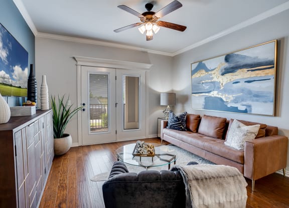 Spacious Living Room with  Ceiling Fan and Light