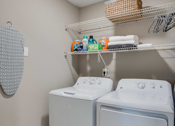 Washer and Dryer with Built In Shelving