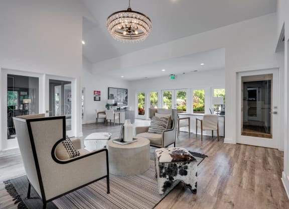 Clubhouse Sitting Area With Chandelier
