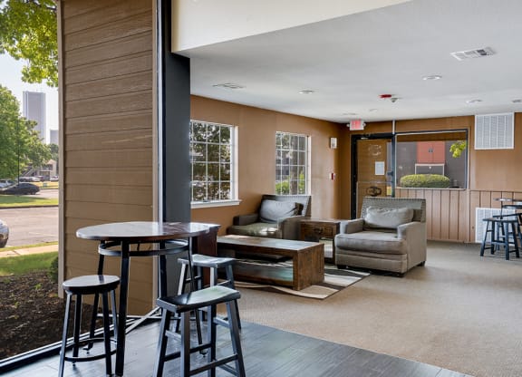 Lounge Seating at the Clubhouse with High Top Table and Stools