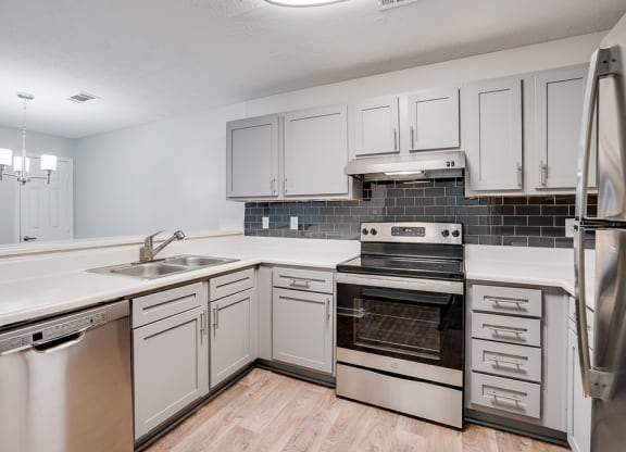 Grey Cabinetry with Stainless Steel Appliances