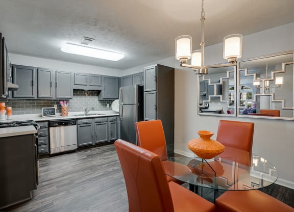Kitchen with Grey Cabinetry and lots of Countertop Space