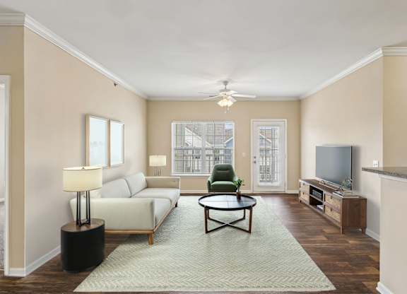 Spacious Living Area With Wood-Style Flooring