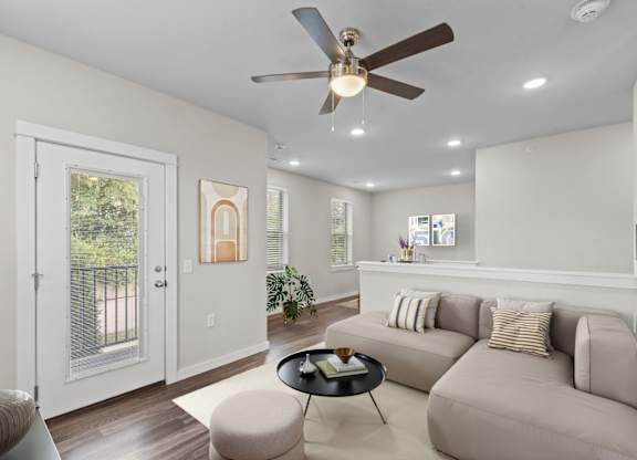 Spacious Living Area with Ceiling Fan