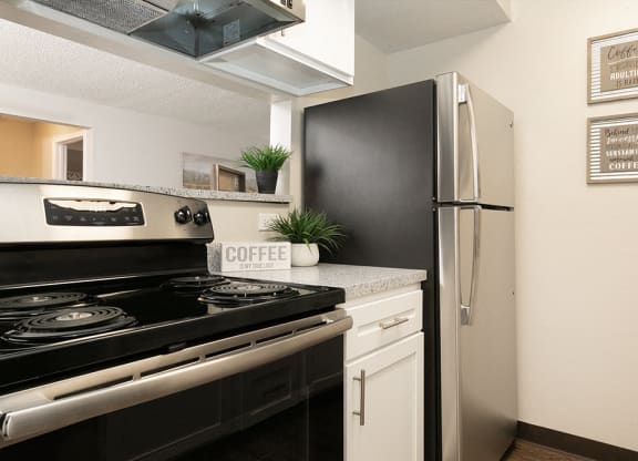 Fully Equipped Kitchen with Stainless Steel Appliances and White Cabinetry