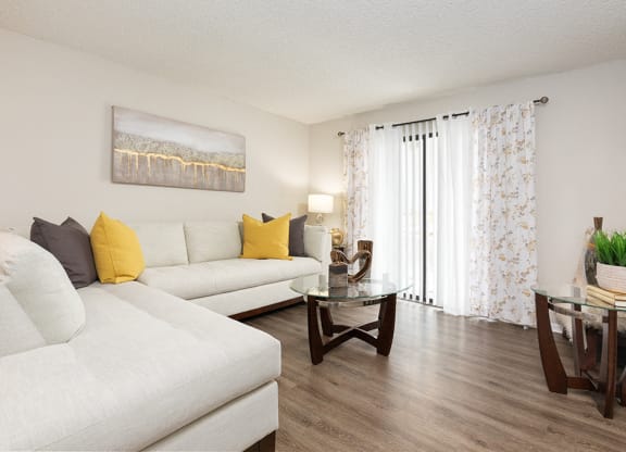 Spacious Living Room with Hardwood Style Flooring