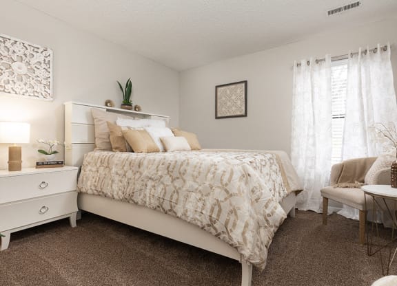 Bedroom with Plush Carpeting and Large Window