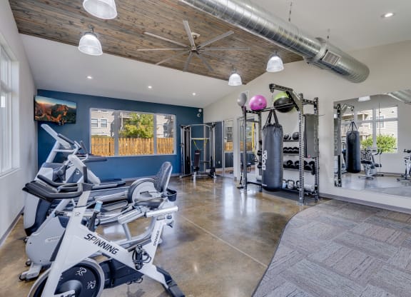 Spacious Fitness Center with Cardio Equipment, Free Weights and Boxing Bag