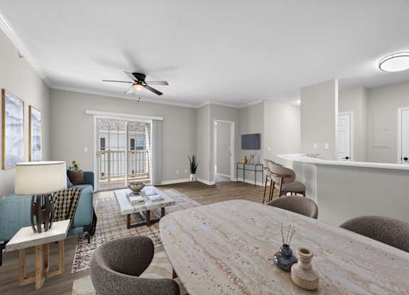 Spacious Living Area With Wood-Style Flooring