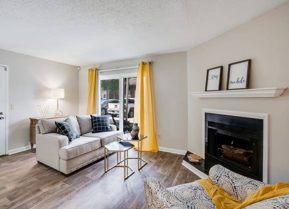 Living Room with Hardwood Style Flooring and Sliding Patio Door